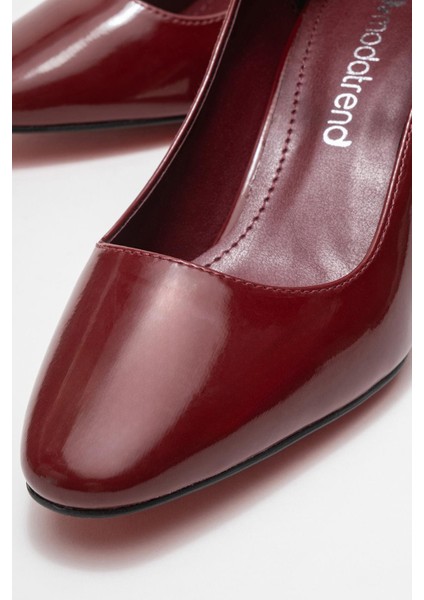 Kadın Biyeli Topuklu Ayakkabı Bordo Rugan modelleri