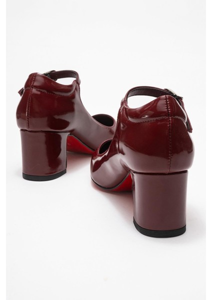 Kadın Biyeli Topuklu Ayakkabı Bordo Rugan fırsatları