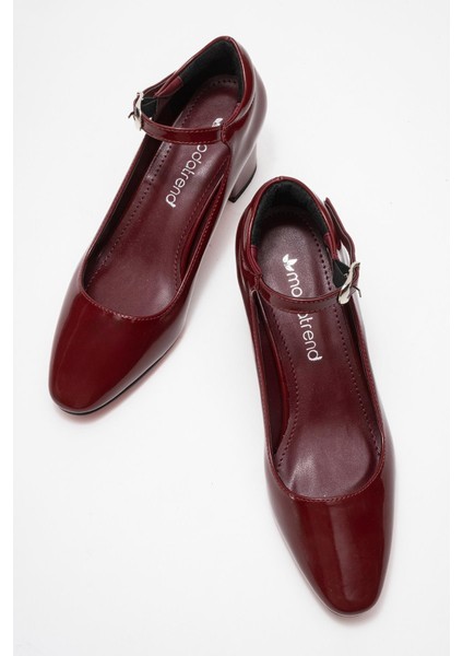 Kadın Biyeli Topuklu Ayakkabı Bordo Rugan indirimleri