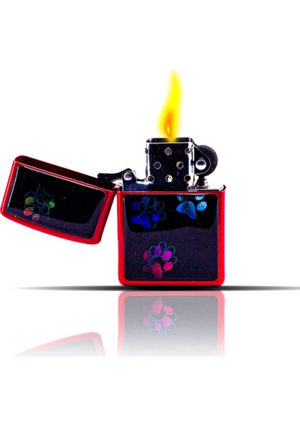 Kedi Pati Desenli Kırmızı Benzinli Çakmak fırsatları