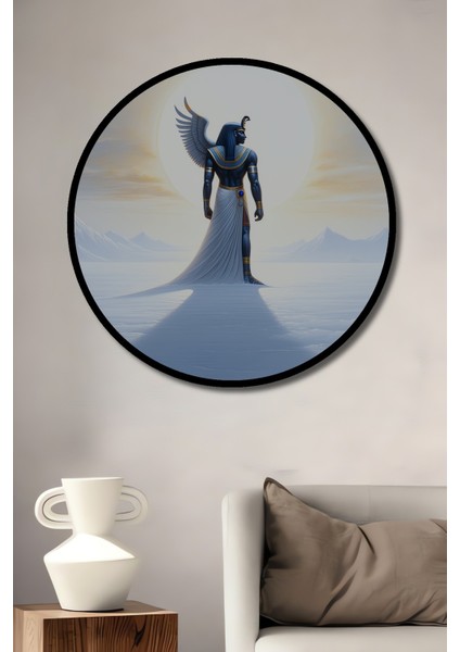 Çerçeve Görünümlü Ra Tanrısı Yağlı Boya Görünümlü Dekoratif Ahşap Ev/işyeri/ofis Yuvarlak Tablo