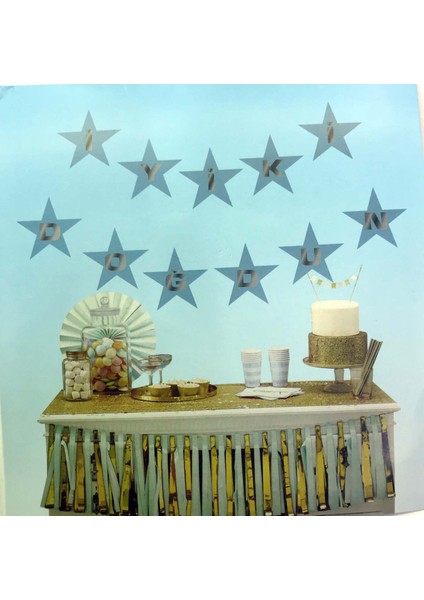 Mavi Üzeri Gümüş Yıldız İyiki Doğdun Flama Süs fiyatları