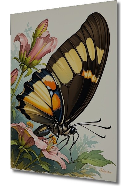 Pembe Zambaklı Kelebek Sulu Boya Görünümlü Dekoratif Ahşap Ev/işyeri/ofis Kare Tablo fiyatları