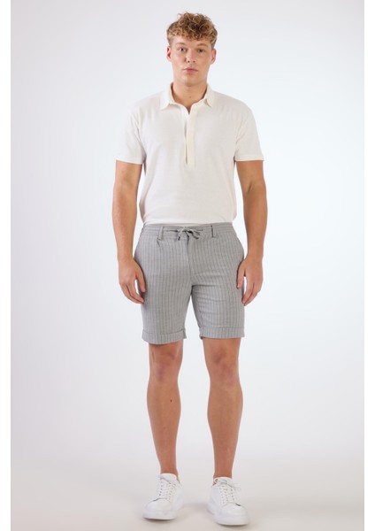Gri Erkek Slim Fit Çizgili Casual Short - 104668