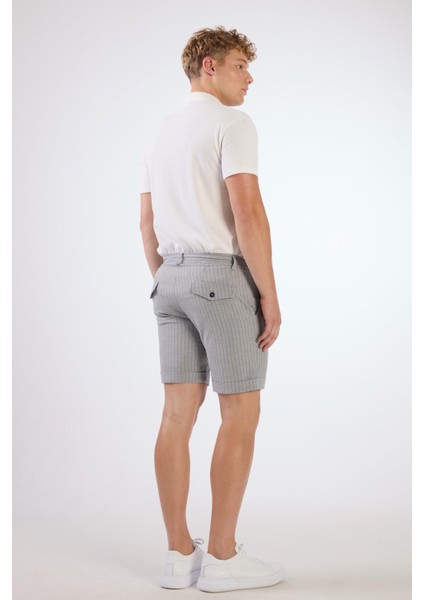 Gri Erkek Slim Fit Çizgili Casual Short - 104668