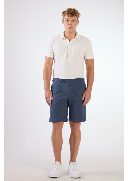 Indigo Erkek Slim Fit Gofre Desenli Short - 104682