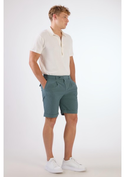 Yeşil Erkek Slim Fit Gofre Desenli Short indirimleri