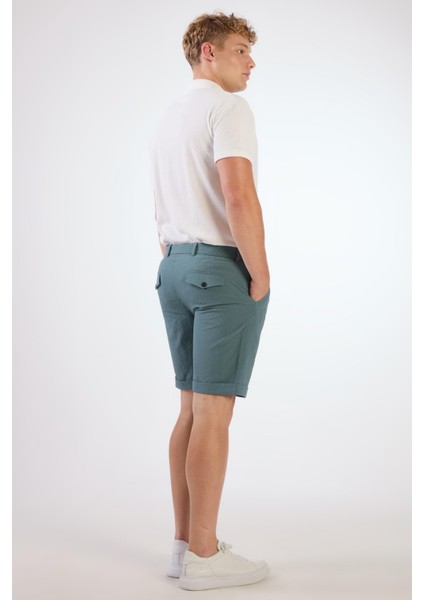 Yeşil Erkek Slim Fit Gofre Desenli Short