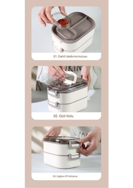 Bento Paslanmaz Çelik 1300ML Iki Katlı Sızdırmaz Lunch Box Yemek Kabı Beslenme modelleri