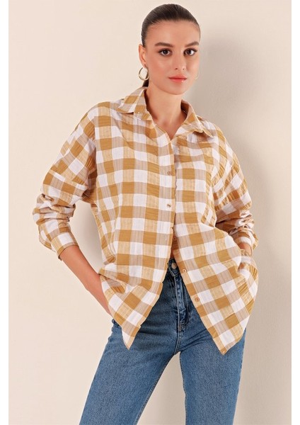 3900 Oversize Uzun Basic Gömlek - Vizon