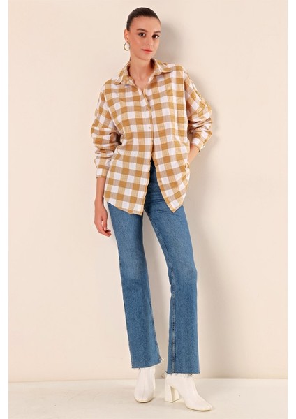 3900 Oversize Uzun Basic Gömlek - Vizon