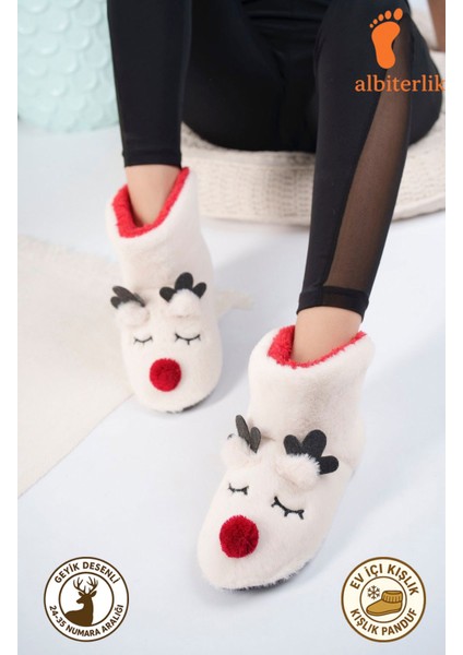 Kız Çocuk Geyik Figürlü Ev Botu Panduf Çocuk Peluş Rahat Sessiz Kaymaz Taban Ev Ayakkabısı