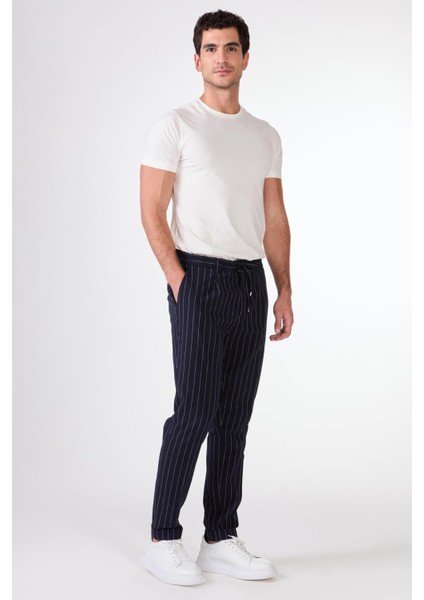Lacivert Erkek Slim Fit Çizgili Pantolon fiyatları