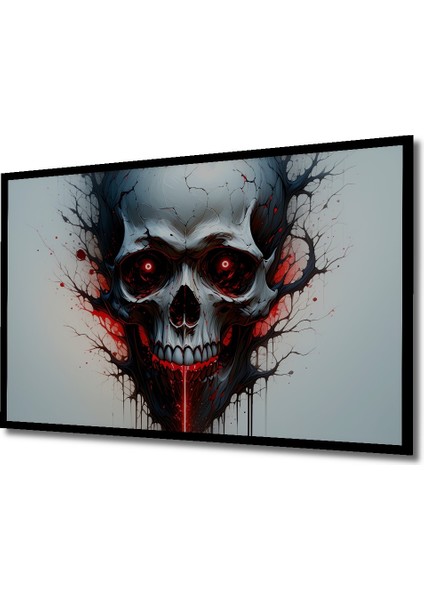 Çerçeve Görünümlü Kızıl Gözlü Kurukafa Ağaç Yağlı Boya Görünümlü Dekoratif Ahşap Ofis Kare Tablo fiyatları