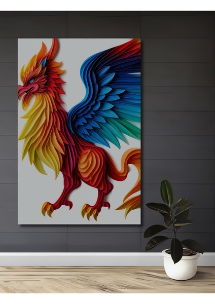 Kağıt Sanatı Görünümlü Griffin Efsanevi Kuş Ev/işyeri/ofis Dekoratif Ahşap Kare Tablo