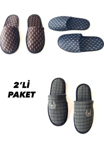 Erkek Ev Terliği 2 Çift Çeyiz Terliği Kışlık Terlik Ses Yapmaz Hafif Taban Terlik
