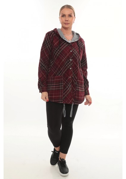 Büyük Beden Rahat Kalıp Kapüşonlu Oduncu Kadın Gömlek Hırka fırsatları