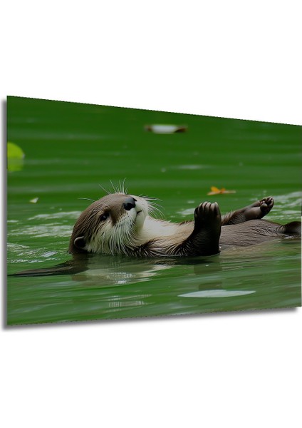 Su Samuru Keyfi Yağlı Boya Görünümlü Dekoratif Ahşap Ev/işyeri/ofis Kare Tablo modelleri