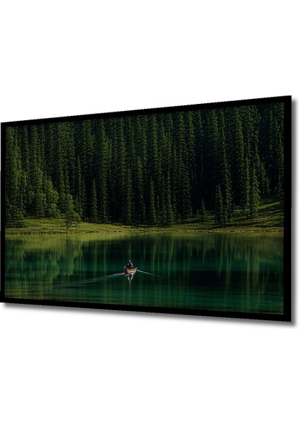 Çerçeve Görünümlü Yeşil Gölün Kanosu Huzurlu Orman Manzarası Dekoratif Ahşap Işyeri/ofis Kare Tablo fiyatları