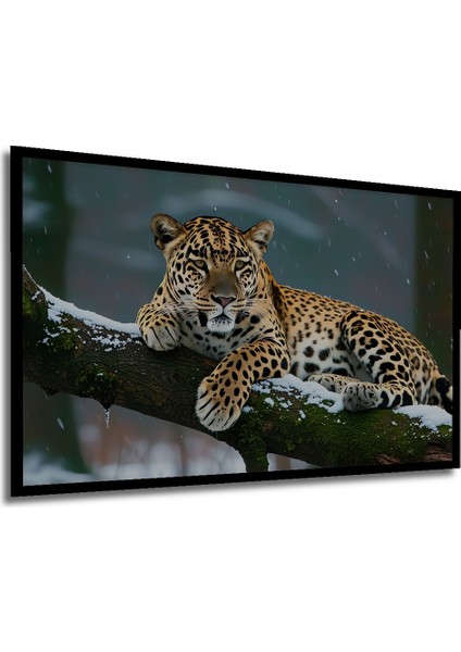 Çerçeve Görünümlü Kar Leoparı Karda Yağlı Boya Görünümlü Dekoratif Ahşap Ev/işyeri/ofis Kare Tablo modelleri