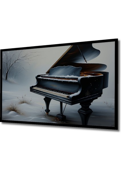 Çerçeve Görünümlü Kış Masalı Piyano Yağlı Boya Görünümlü Dekoratif Ahşap Ev/işyeri/ofis Kare Tablo fiyatları