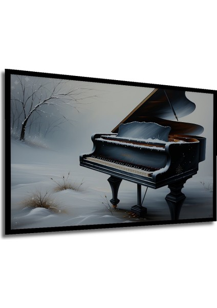 Çerçeve Görünümlü Kış Masalı Piyano Yağlı Boya Görünümlü Dekoratif Ahşap Ev/işyeri/ofis Kare Tablo modelleri