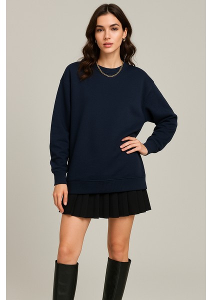 Kadın Lacivert Bisiklet Yaka Oversize Sweatshirt fiyatları