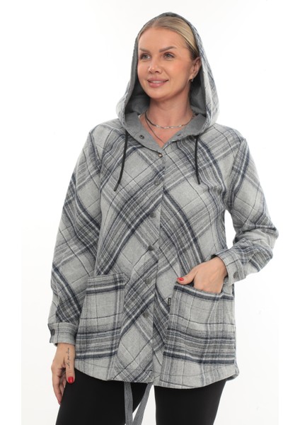 Büyük Beden Rahat Kalıp Kapüşonlu Oduncu Kadın Gömlek Hırka fiyatları