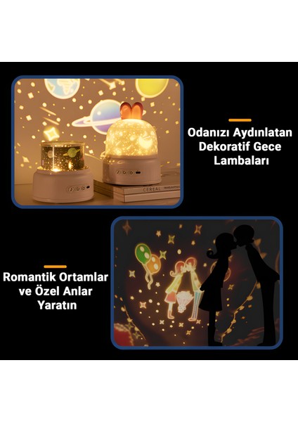 S01 Tavşan Şekilli LED Gece Lambası Projektör | Uzaktan Kumandalı, Renk Değiştiren, Bluetooth Müzikli, Şarjlı ve Taşınabilir fiyatları
