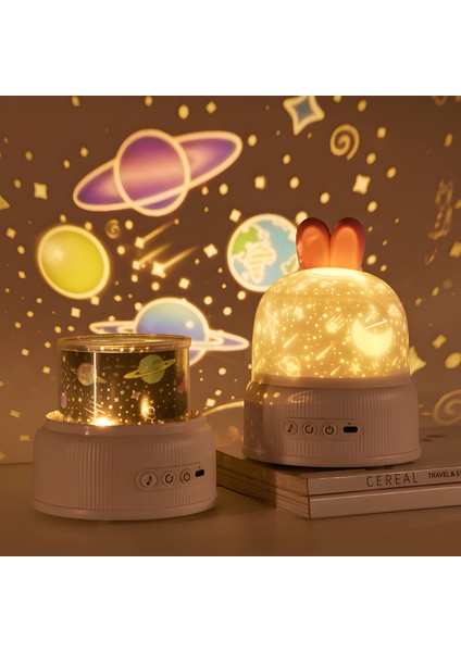 S01 Tavşan Şekilli LED Gece Lambası Projektör | Uzaktan Kumandalı, Renk Değiştiren, Bluetooth Müzikli, Şarjlı ve Taşınabilir