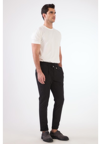 Siyah Bağcıklı Pileli Jogger Erkek Pantolon fiyatları