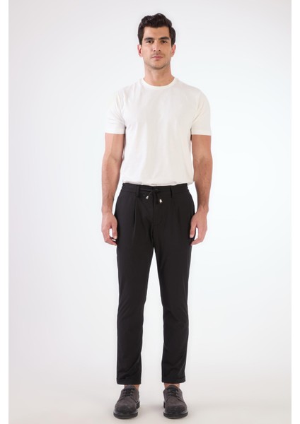 Siyah Bağcıklı Pileli Jogger Erkek Pantolon fırsatları