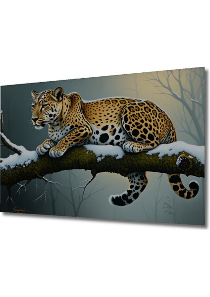 Kar Leoparı Karda Yağlı Boya Görünümlü Ev/işyeri/ofis Dekoratif Ahşap Kare Tablo fiyatları