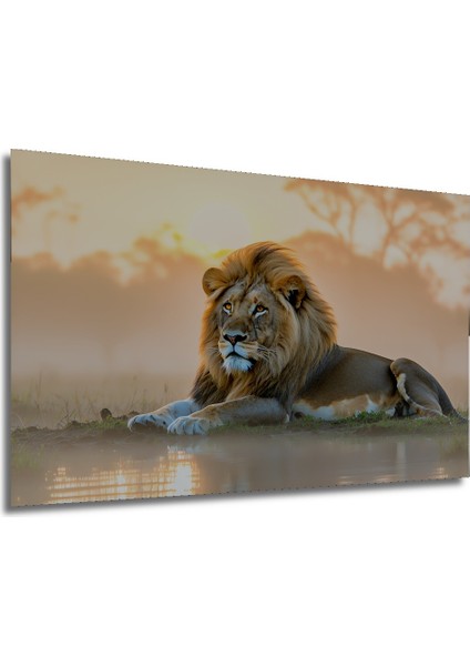 Güneşin Altında Aslan Yağlı Boya Görünümlü Dekoratif Ahşap Ev/işyeri/ofis Kare Tablo modelleri