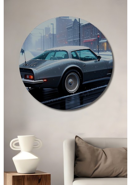 Kış Masalı Corvette Yağlı Boya Görünümlü Dekoratif Ahşap Ev/işyeri/ofis Yuvarlak Tablo