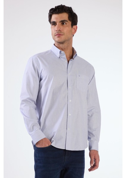 Lacivert Kare Desen Regular Fit Uzun Kol Erkek Gömlek fırsatları