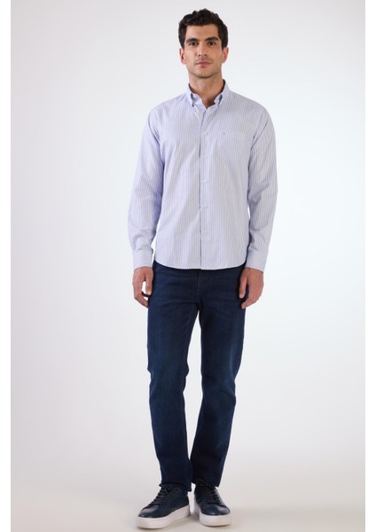 Lacivert Kare Desen Regular Fit Uzun Kol Erkek Gömlek indirimleri
