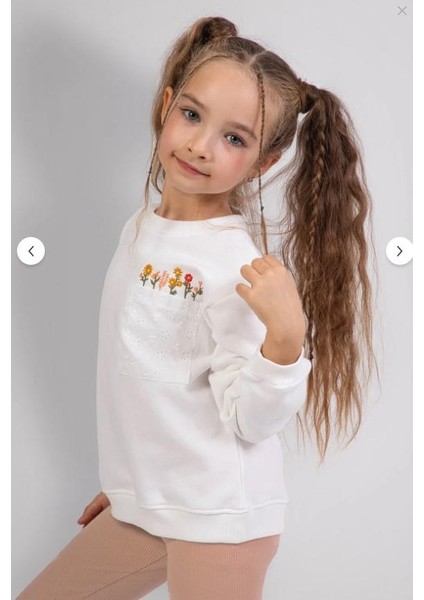 Kız Çocuk Çiçek Nakışlı Sweatshirt ve Basic Tayt Kombini - 2’li Takım 9812 modelleri