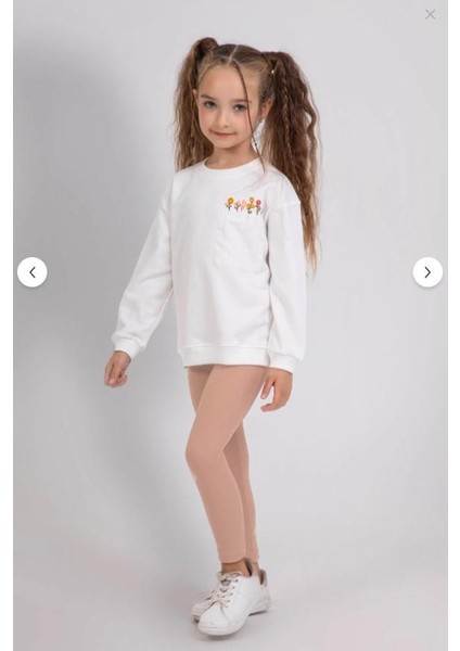 Kız Çocuk Çiçek Nakışlı Sweatshirt ve Basic Tayt Kombini - 2’li Takım 9812 fırsatları