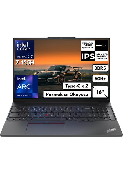 Thinkpad E16 Gen 2 Ultra 7 155H 64 GB 4 Tbssd Arc Graphics 16" Wuxga Freedos Notebook 21MA002UTXAT35