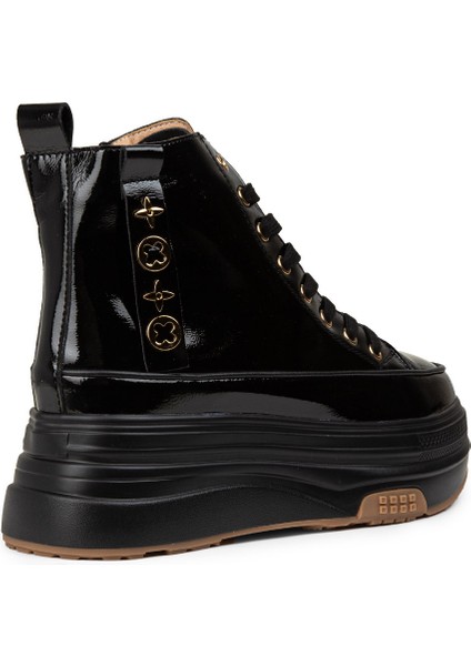 Kadın Rugan Siyah High Top Sneaker - 25336ZSYHC01 fiyatları