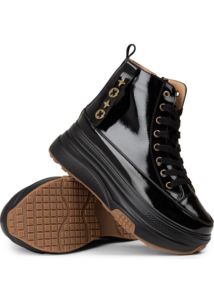 Kadın Rugan Siyah High Top Sneaker - 25336ZSYHC01 modelleri