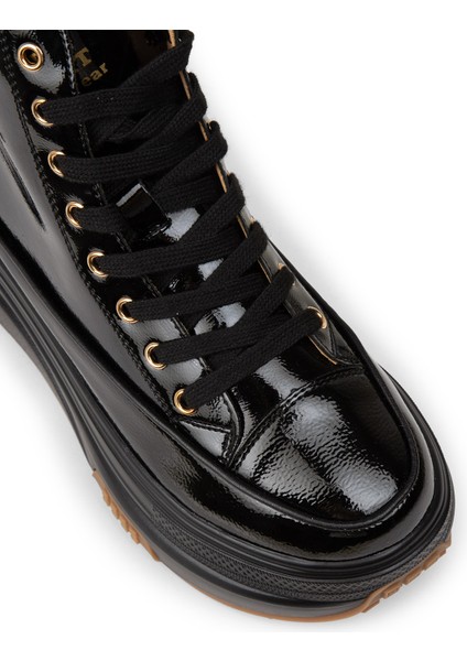 Kadın Rugan Siyah High Top Sneaker - 25336ZSYHC01 indirimleri