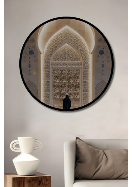 Çerçeve Görünümlü Islam Sanatı Ilham Veren Mescit Kapısı Dekoratif Ahşap Işyeri/ofis Yuvarlak Tablo