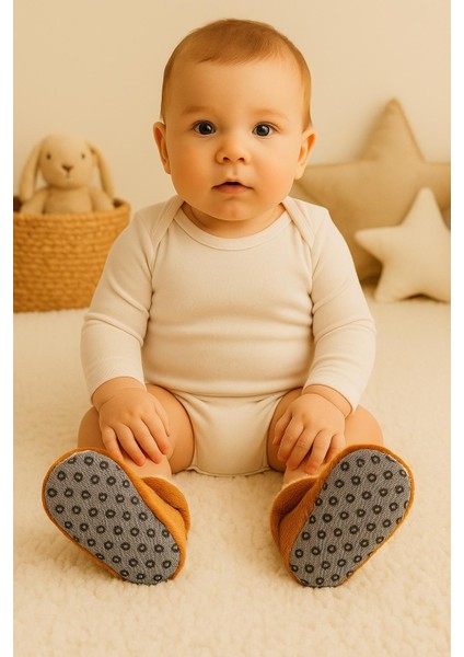 Bebek & Çocuk Kaydırmaz Tabanlı Ev Botu / Panduf / Kışlık Peluş Bot / Tilki Desenli modelleri