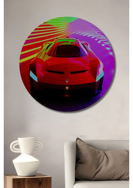 Neon Işıklar Altında Kırmızı Süper Araba Modern Sanat Ev/işyeri/ofis Dekoratif Ahşap Yuvarlak Tablo