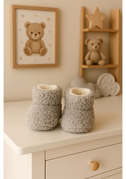Bebek & Çocuk Kaydırmaz Tabanlı Ev Botu / Panduf / Kışlık Peluş Bot Gri Renk fiyatları