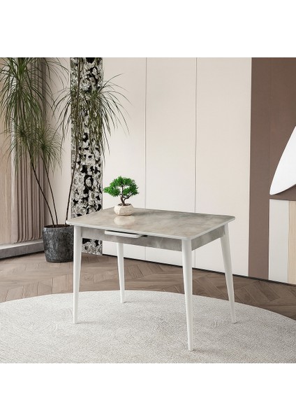 Ortadan Açılır Büyüyen Parlak Ahşap Yemek Masası Mermer Desenli 70X120CM Sadece Masa Fiyatıdır
