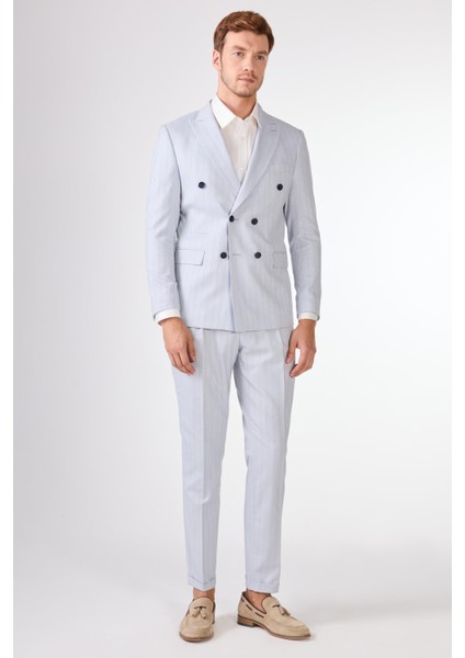 Mavi Erkek Slim Fit Çizgili Kruvaze Yaka Takım Elbise indirimleri