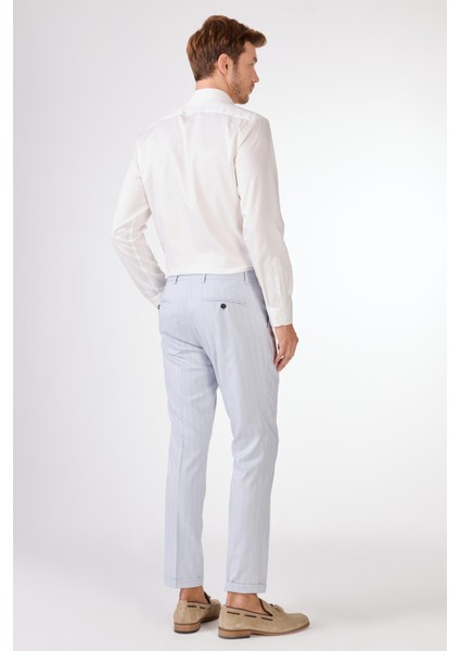 Mavi Erkek Slim Fit Çizgili Kruvaze Yaka Takım Elbise